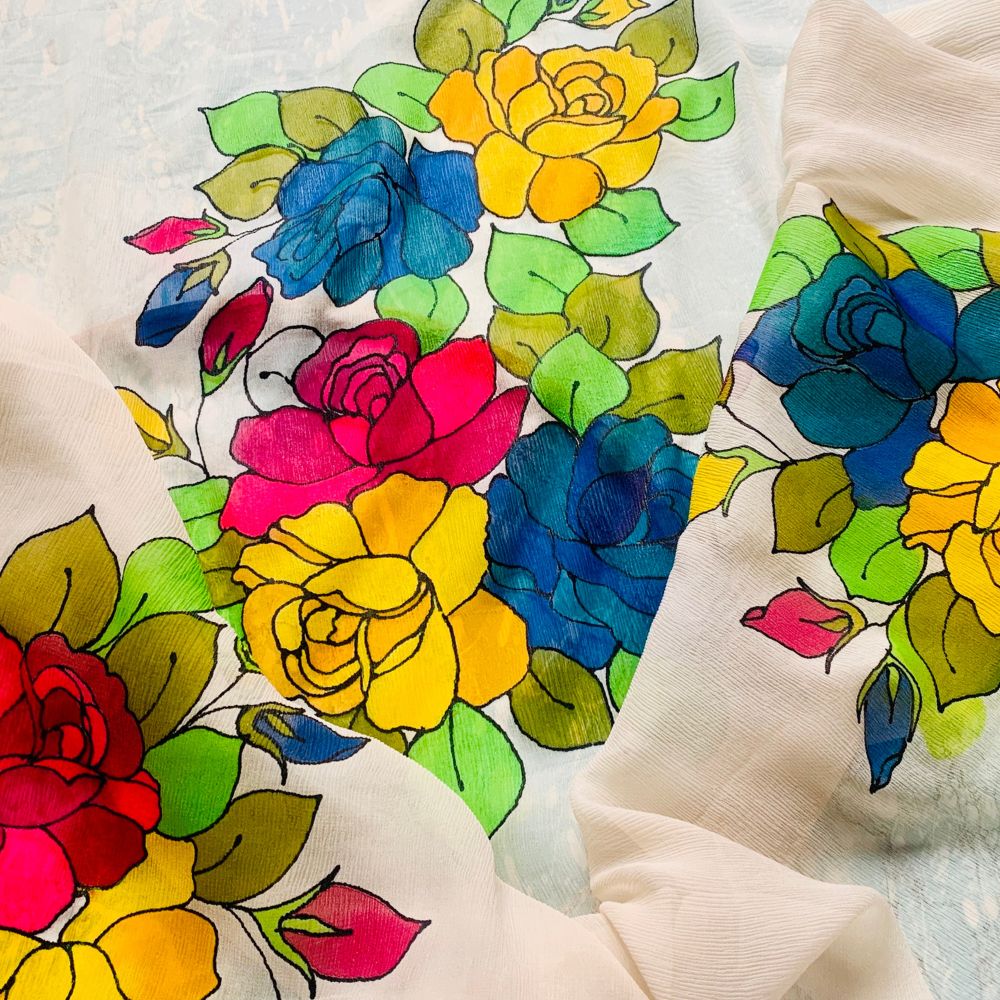 Haindpainted Flower print Saree